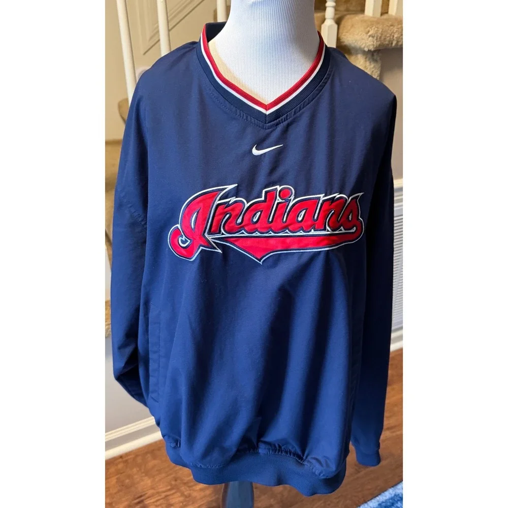 Nike Team MLB Cleveland Indians V-Neck Windshirt Navy Chief Wahoo Mens Medium